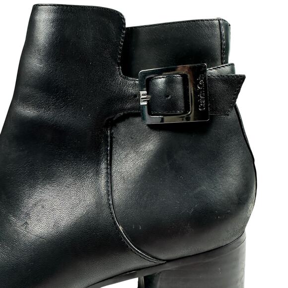 Calvin Klein Neema Heeled Leather Boot Black Womens Size 8.5 Chunky Heel Buckle - Picture 12 of 13